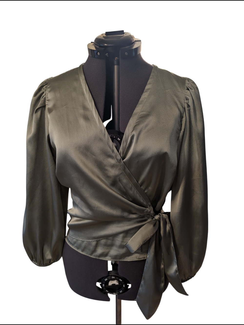 Abercrombie & Fitch Olive Satin Wrap Top with Side Tie